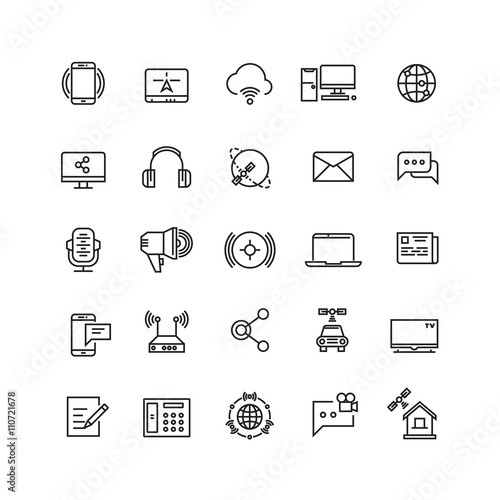 Media and communication line vector icons. Communication media web internet, mobile technology for communication illustration