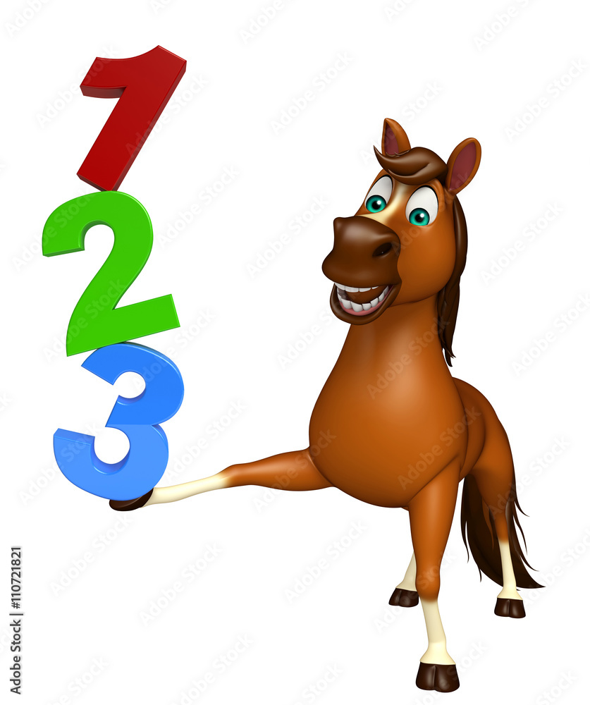 Obraz premium cute Horse cartoon character with 123 sign