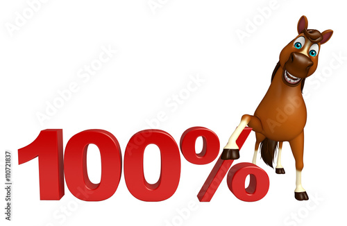 Fototapeta Naklejka Na Ścianę i Meble -  cute Horse cartoon character  with 100% sign
