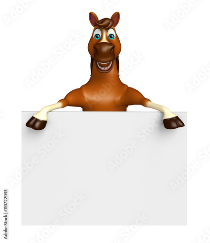 Fototapeta Naklejka Na Ścianę i Meble -  Horse cartoon character with  board