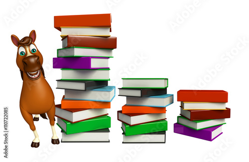 fun Horse cartoon character with books © visible3dscience