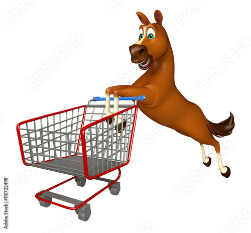 Fototapeta Naklejka Na Ścianę i Meble -  fun Horse cartoon character with trolly