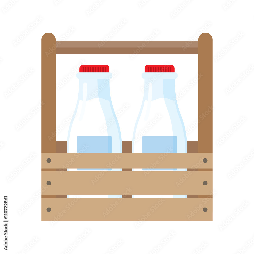 Milk bottles in wooden box Milk bottles in wooden box