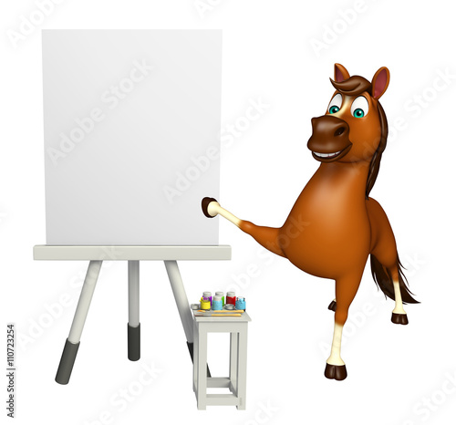 Fototapeta Naklejka Na Ścianę i Meble -  Horse cartoon character with easel board