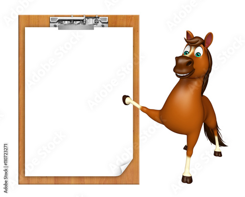 Fototapeta Naklejka Na Ścianę i Meble -  Horse cartoon character with exam pad