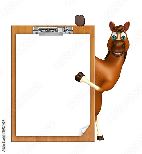 Fototapeta Naklejka Na Ścianę i Meble -  Horse cartoon character with exam pad