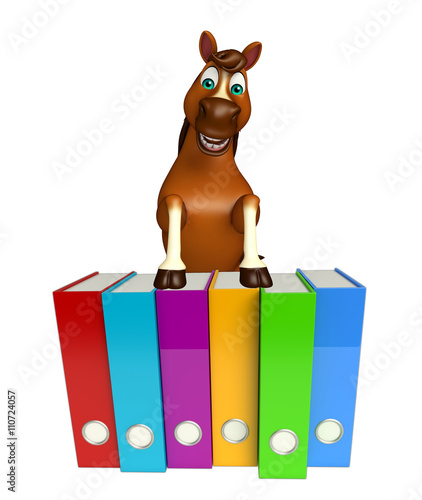 Fototapeta Naklejka Na Ścianę i Meble -  cute Horse cartoon character with files