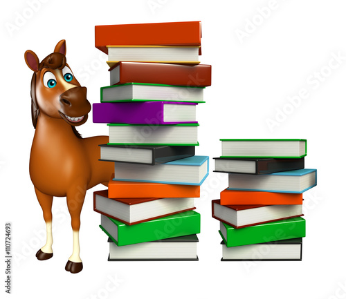 fun Horse cartoon character with books © visible3dscience