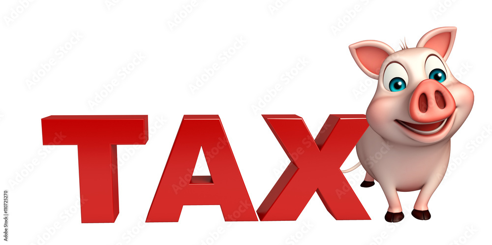 Fototapeta premium fun Pig cartoon character with tax sign