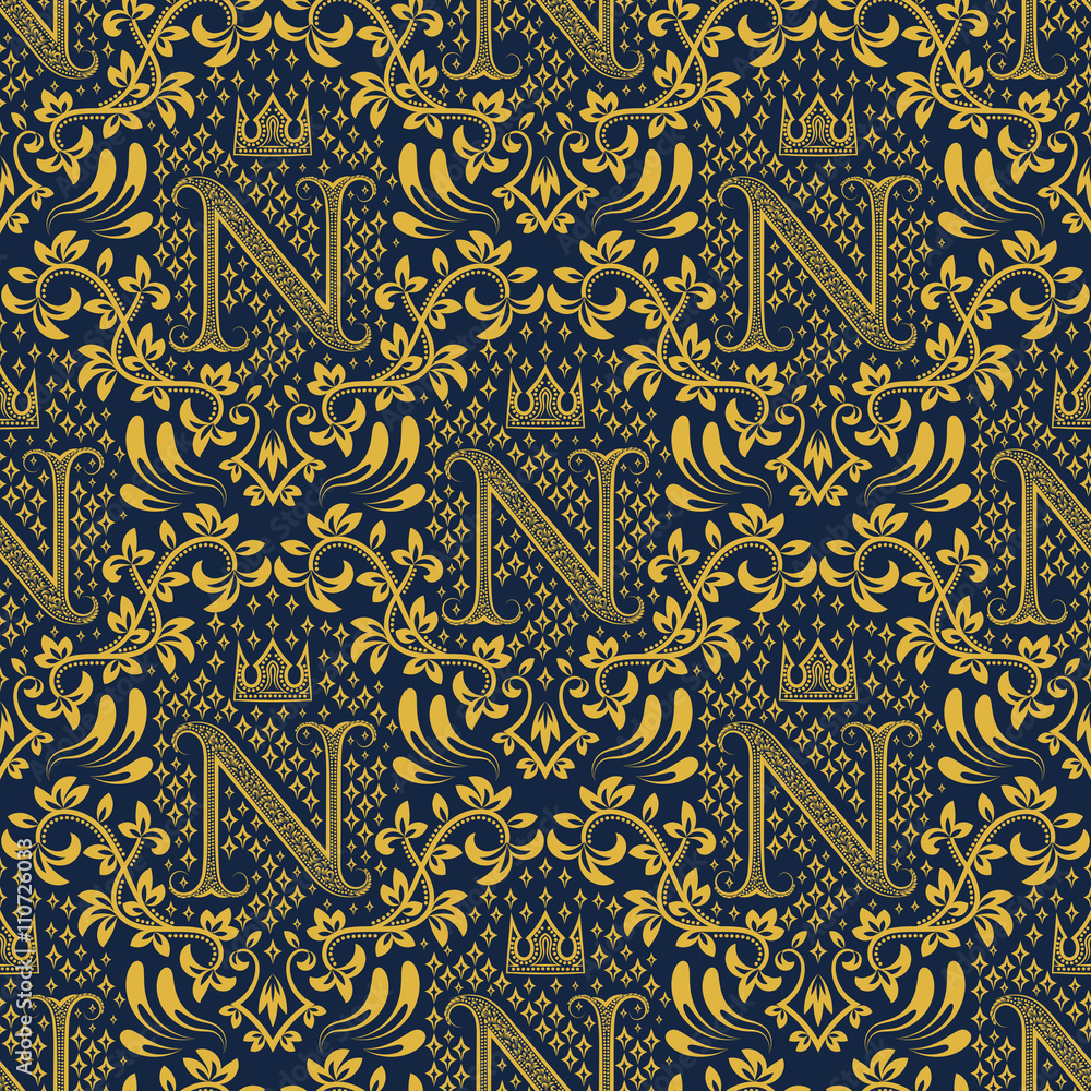 Royal Background Pattern Repeating Crowns Black Background