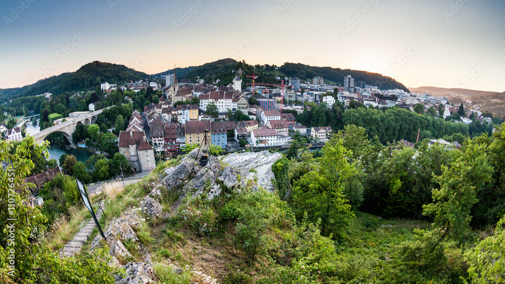 View from Mountain Lagern to the city of Baden at sunset