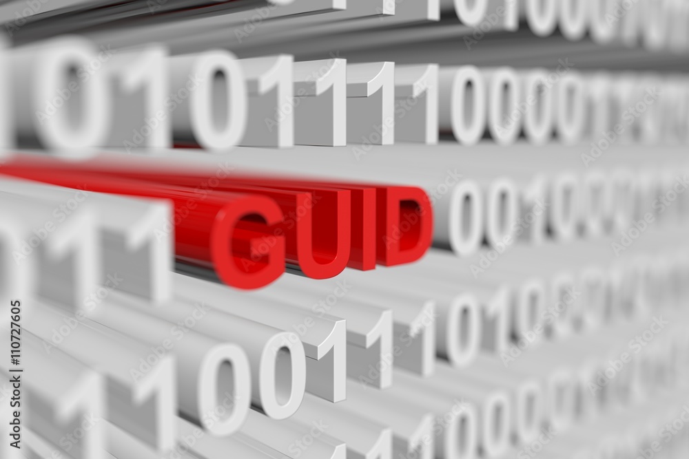 GUID as a binary code with blurred background 3D illustration