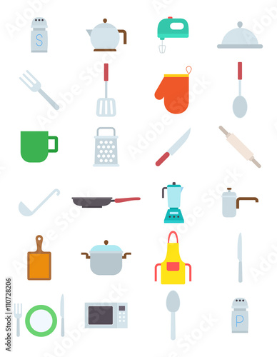 Kitchen items vector icons set
