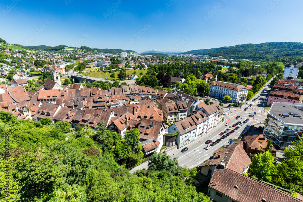 View to the Schulhausplatz of Baden in the Swiss canton of Aarga
