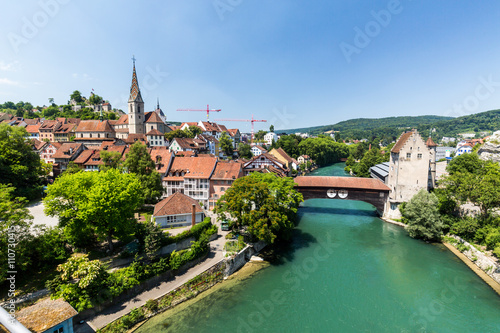 View of the river Limmat and Baden in Switzerland photo