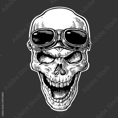 Skull smiling with glasses for motorcycle