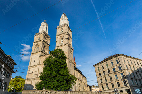 Houses and churches in the old town part of Zurich