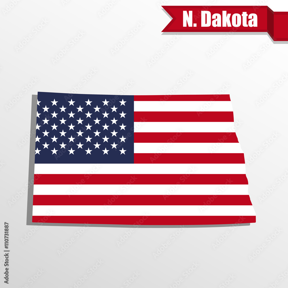 North Dakota State map with US flag inside and ribbon North Dakota State map with US flag inside and ribbon
