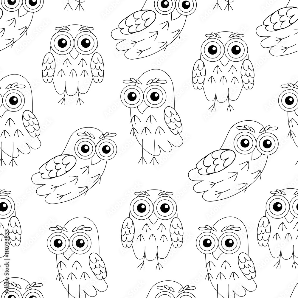 Fototapeta premium Owl vector seamless pattern. 