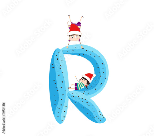 Illustration of a Kid Leaning on a Letter R