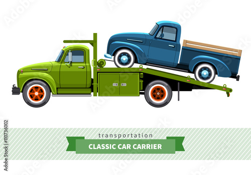 Classic medium duty car hauler truck side view