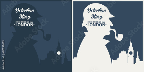 Sherlock Holmes. Detective illustration. Illustration with Sherlock Holmes. Baker street 221B. London. Big Ban