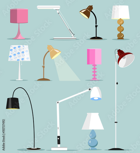 Colorful modern lamps set. Flat style vector illustration.