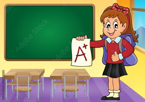 School girl with A plus grade theme 3