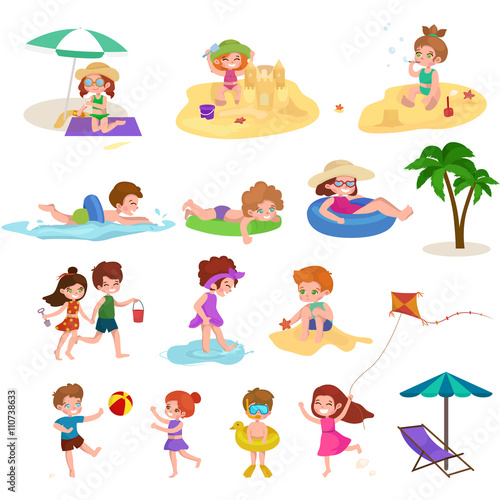 Summer children. Kids playing in the sand on beach