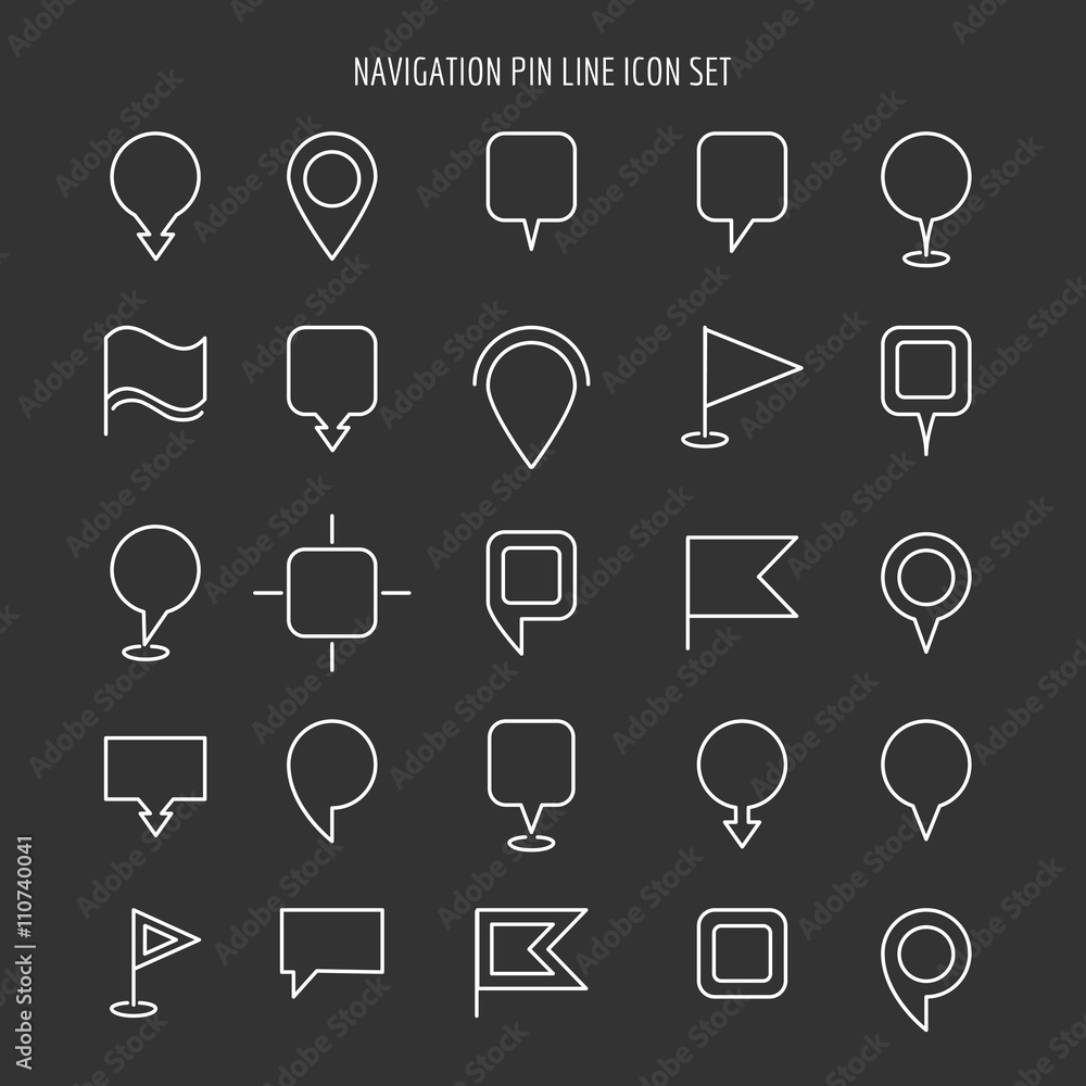 Map and navigation pin line icons. GPS and location thin line signs. Vector illustration