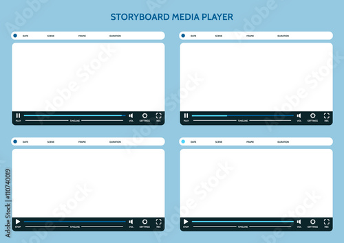 Storyboard media player. Video storyboard design template