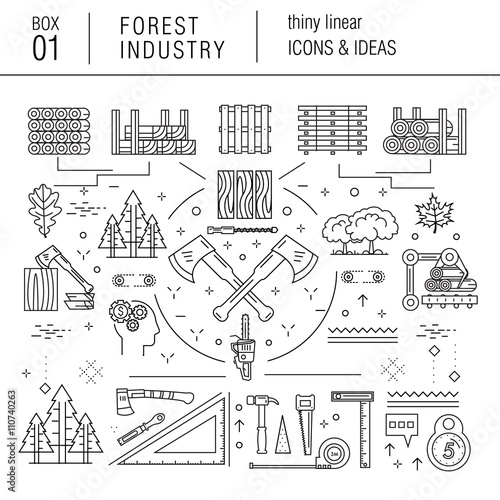 Forest industry in modern thin linear style with various timber