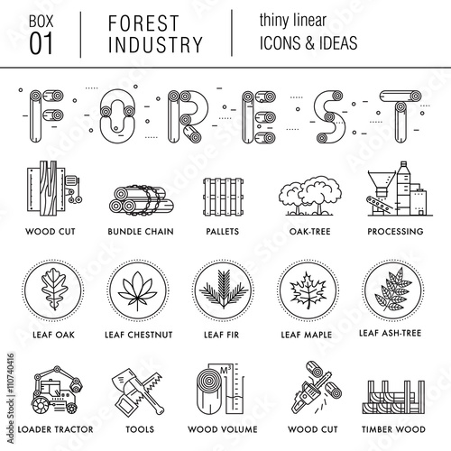 Forest industry in modern thin linear style with various timber