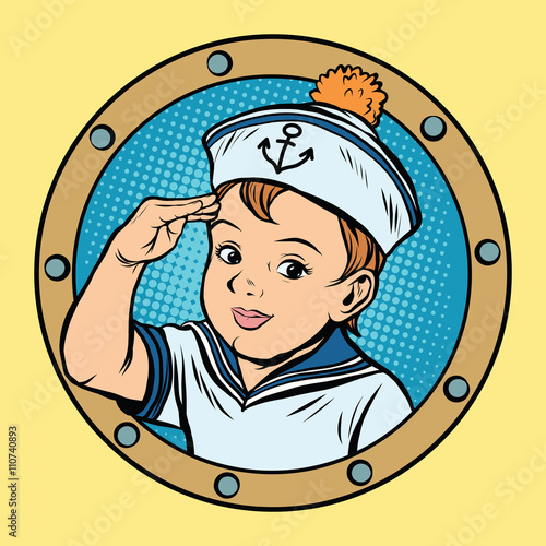 Child sailor ship kids game retro vector