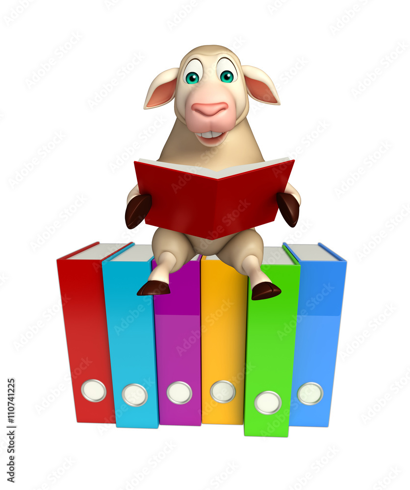 Fototapeta premium cute Sheep cartoon character with books and files
