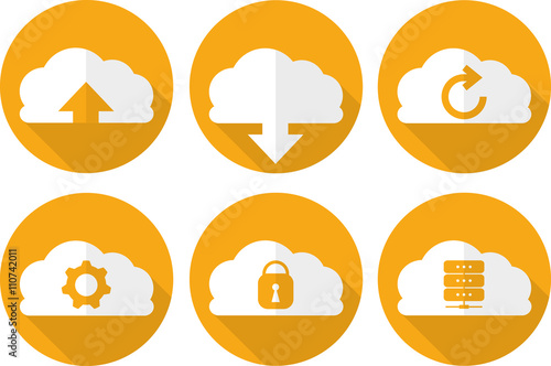 Flat icons set: cloud data technology