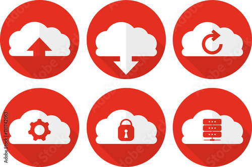 Flat icons set: cloud data technology
