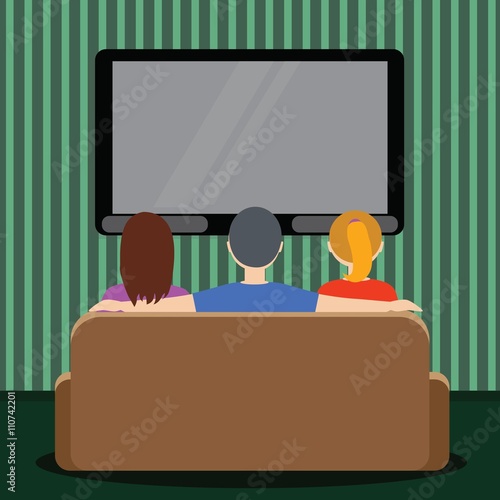 Family leisure, people behind viewing of the TV