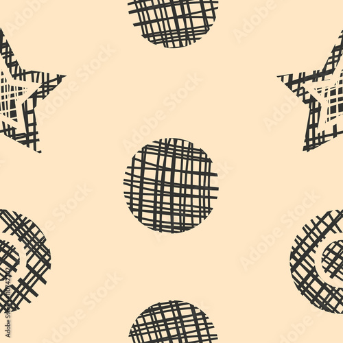 Seamless pattern: polka dots and stars.