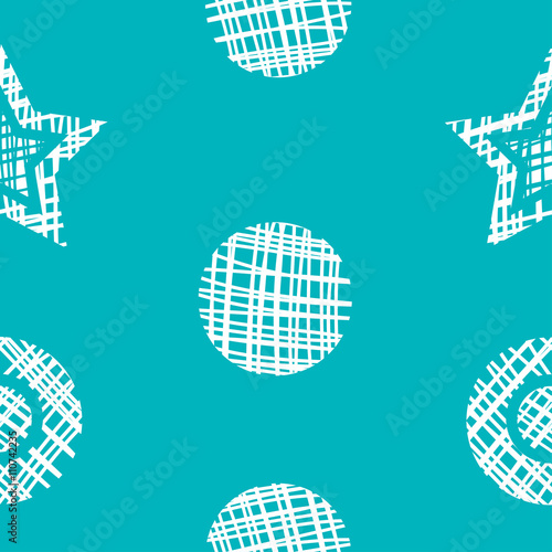 Colorful seamless pattern: polka dots and stars.