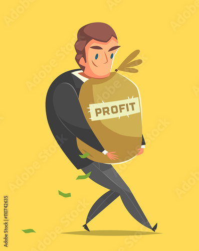 Businessman in a suit carrying a bag. Cartoon style character. Vector illustration.  