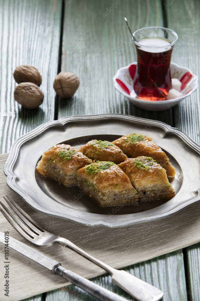 turkish ramadan dessert baklava with concept background