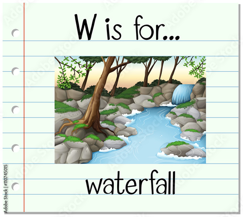 Flashcard letter W is for waterfall