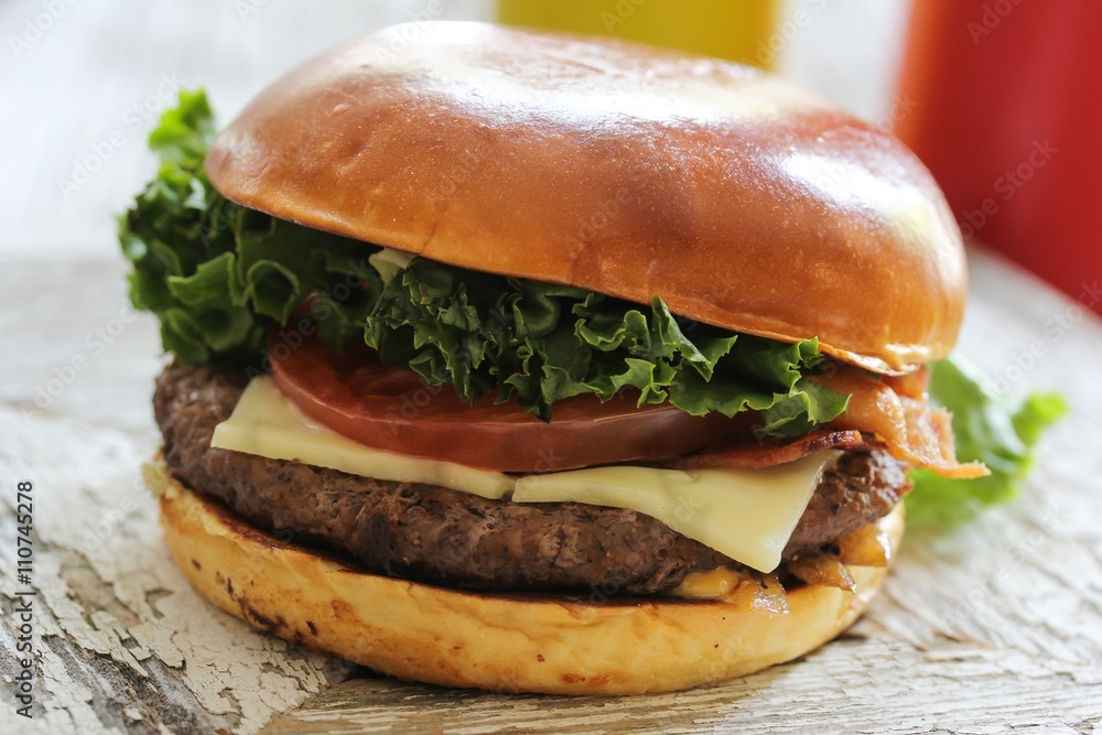 Classic beef burger, selective focus Classic beef burger, selective focus