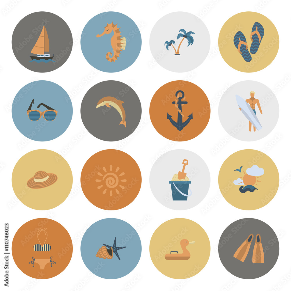 Summer and Beach Simple Flat Icons