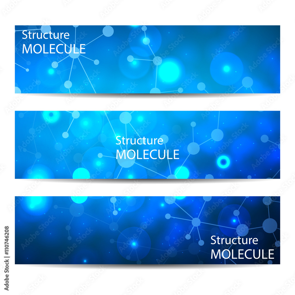 Abstract geometric banners molecule and communication. Science and technology design, structure DNA, chemistry, medical background, business and website templates. Vector illustration