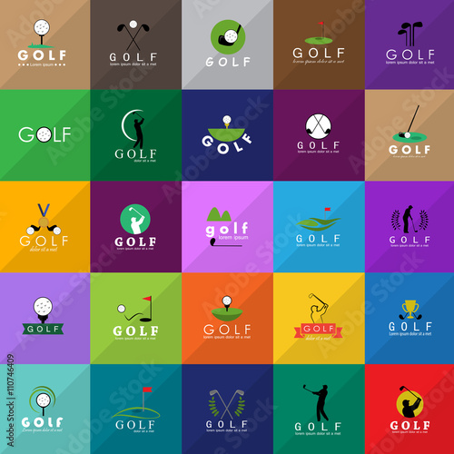 Golf Icons Set - Isolated On Mosaic Background - Vector Illustration, Graphic Design