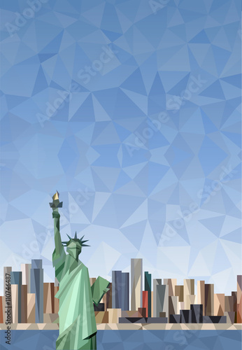 Statue of Liberty in New York City. Lower Manhattan skyline.
