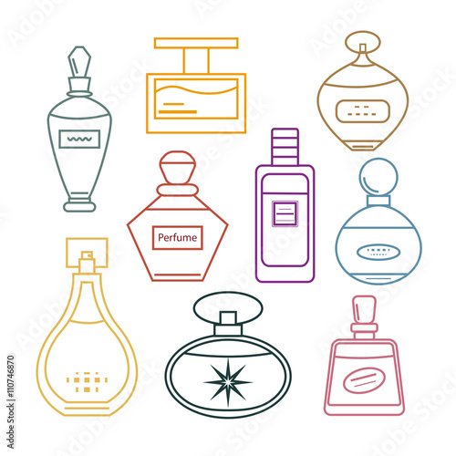 Set of colored contour perfumes. Vector