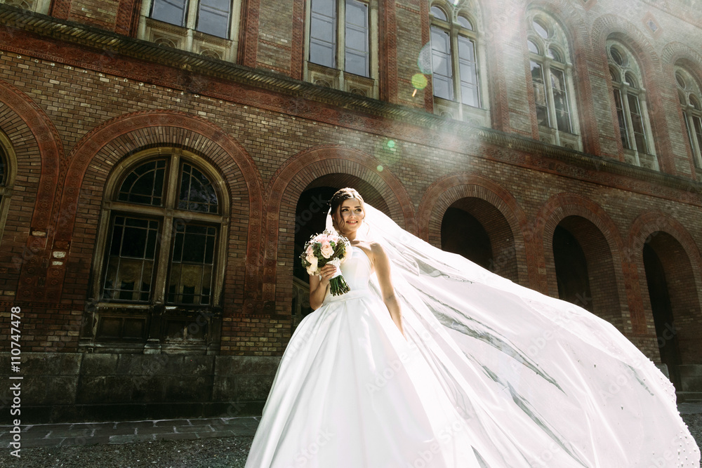 Atmospheric photo of the bride in the amazing bridal dress